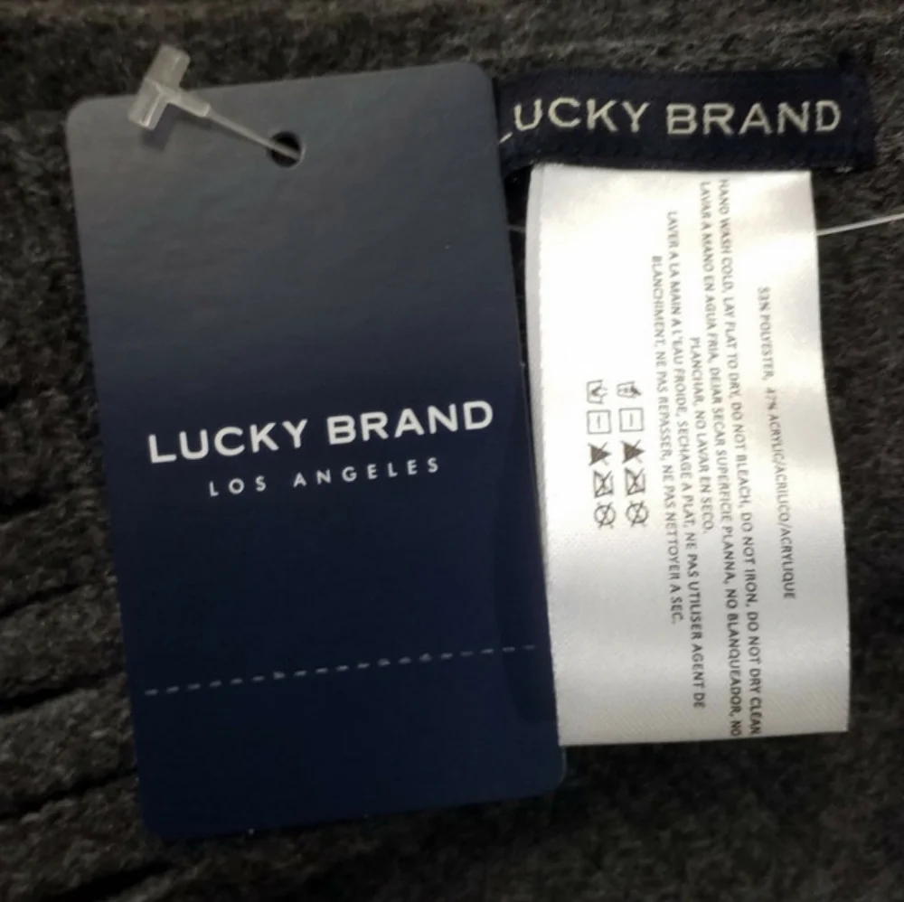 Lucky Brand Solid Dark Gray Brushed Polyester Blend Fringed Scarf Unisex NWT